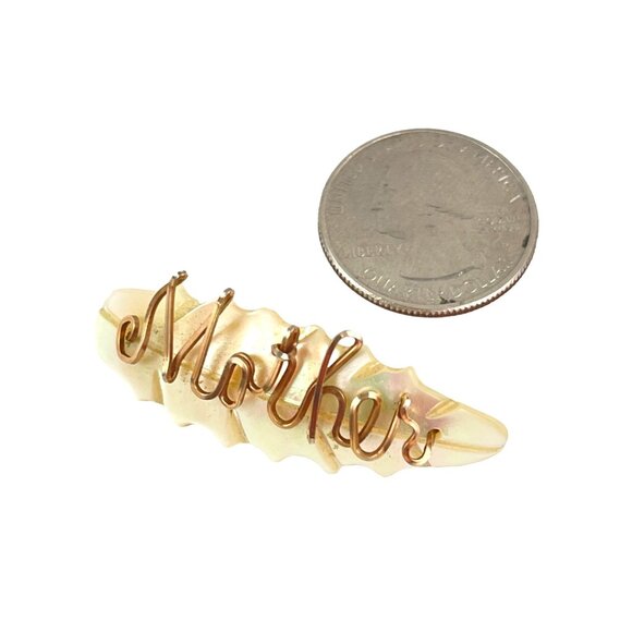 Vintage Mother Of Pearl & Gold Wire Mother Brooch Pin - Picture 4 of 8